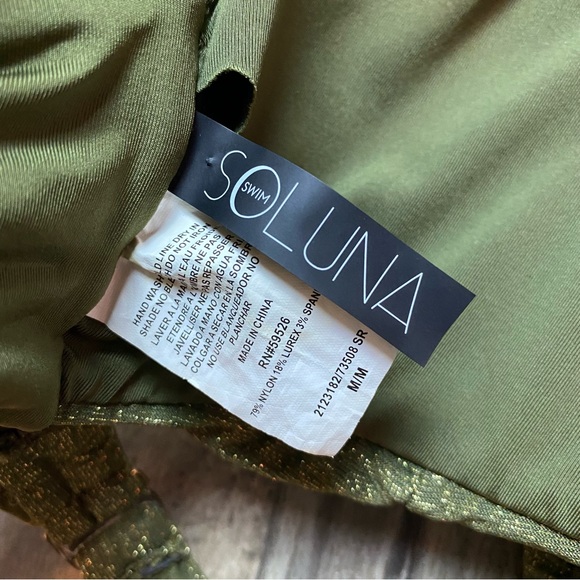 So Luna Swim Green Glittery Halter Swim Top Size Medium - Picture 4 of 7